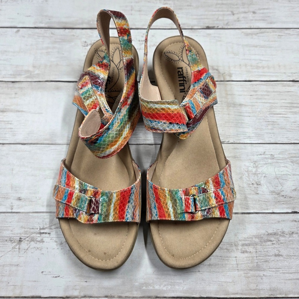 Umberto Raffini Sandal Women 42 Multi Yasmin Wedge Moc Snakeskin Leather Strappy